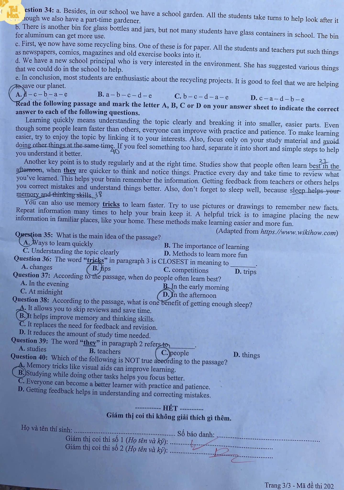 Đề thi tuyển sinh vào lớp 10 môn tiếng Anh Bắc Giang Chính thức 2025 minh họa 3