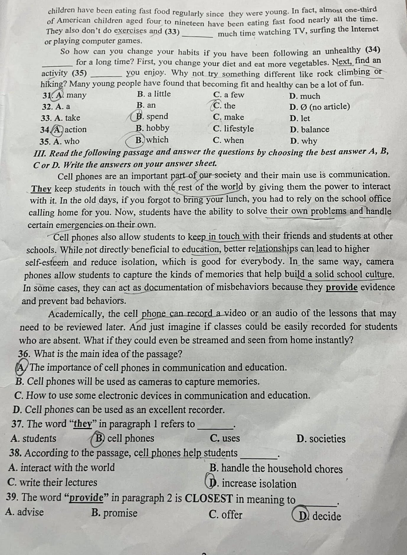 Đề thi tuyển sinh vào lớp 10 môn tiếng Anh Thanh Hóa minh họa 3