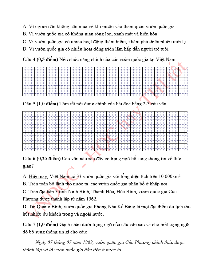 Bài tập ôn hè lớp 4 lên 5 môn Tiếng Việt