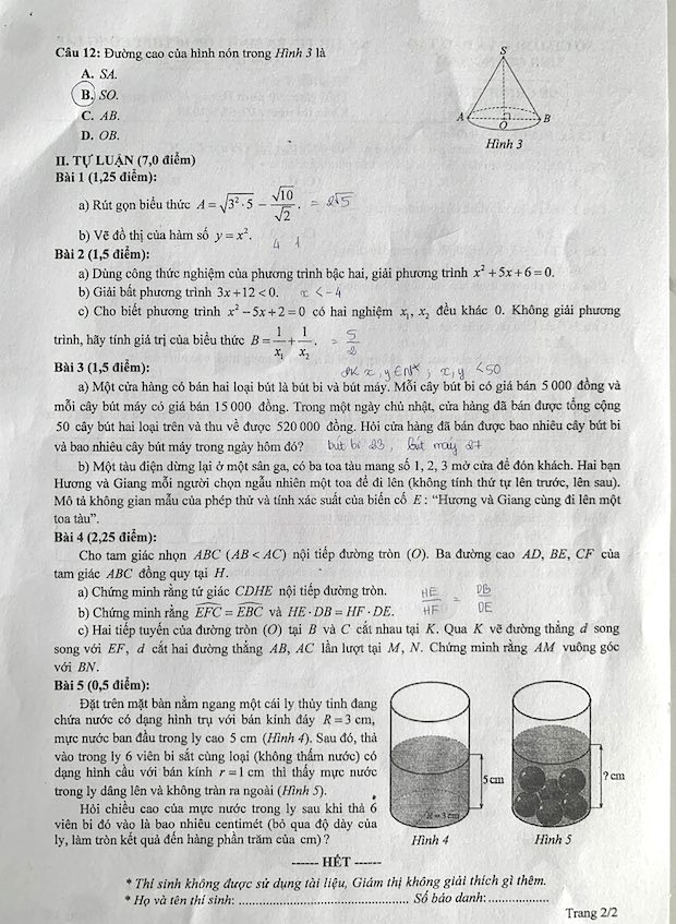 Đề thi môn Toán vào lớp 10 tỉnh Quảng Nam. Ảnh: Vân Trang