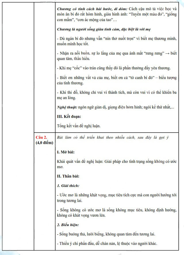 Đáp án đề thi vào lớp 10 môn Văn Quảng Bình 