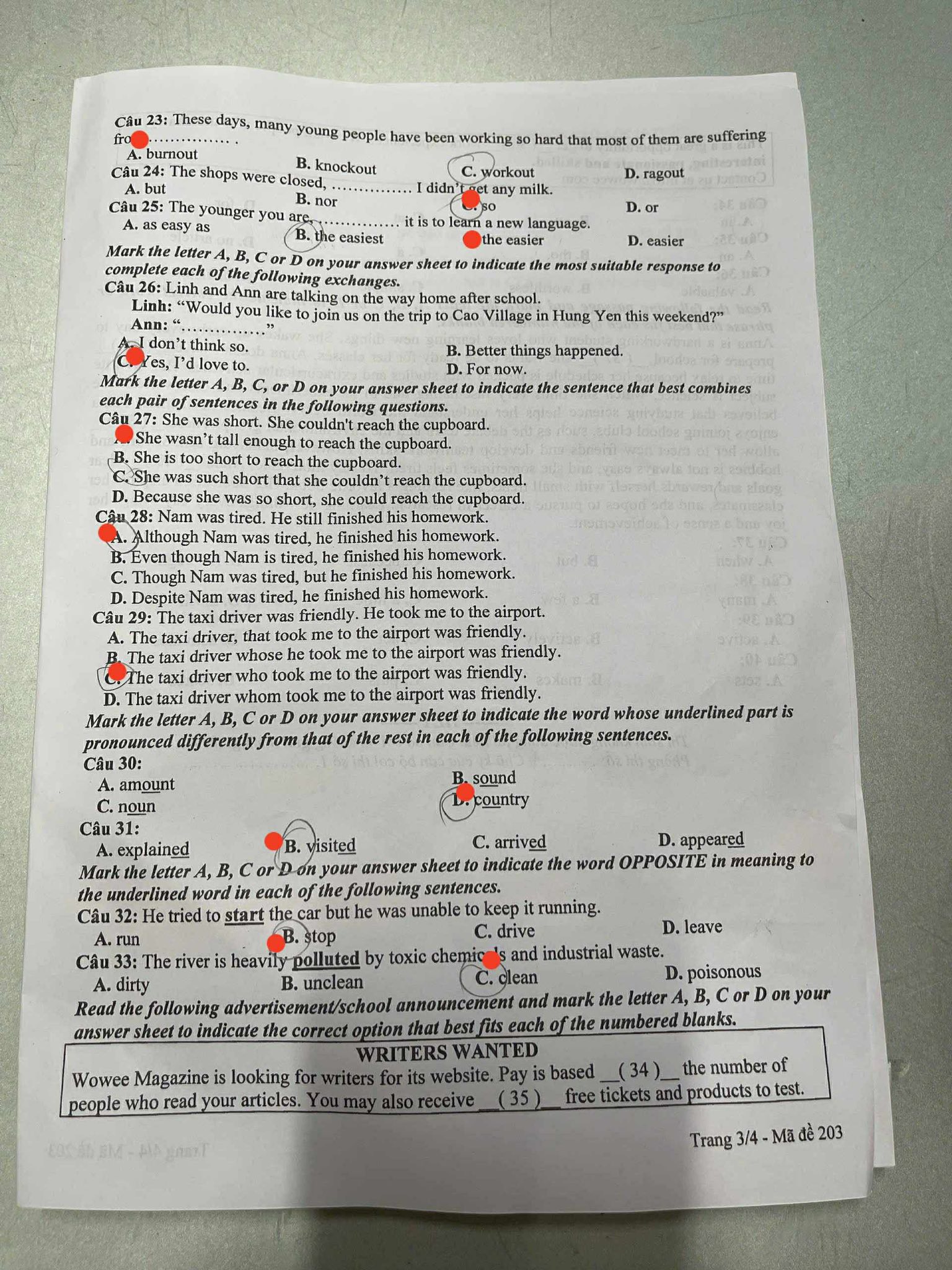 Đề thi tuyển sinh vào lớp 10 môn tiếng Anh Hưng Yên Chính thức 2025 minh họa 3