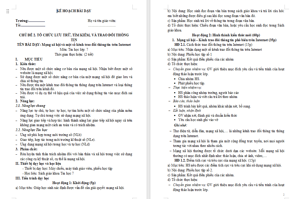 Giáo án Tin học 7 Bài 4 KNTT