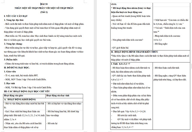 Giáo án Toán 5 Nhân một số thập phân với một số thập phân