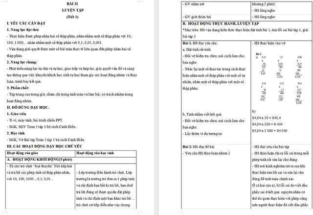 Giáo án Toán 5 Luyện tập