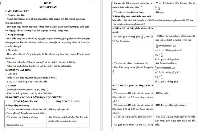 Giáo án Toán 5 Số thập phân