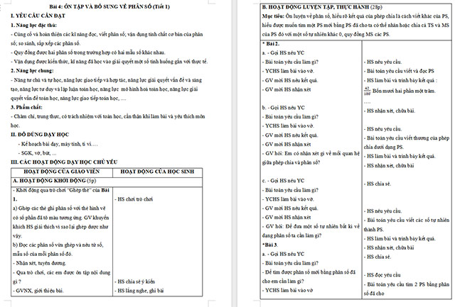 Giáo án Toán 5 Ôn tập và bổ sung về phân số