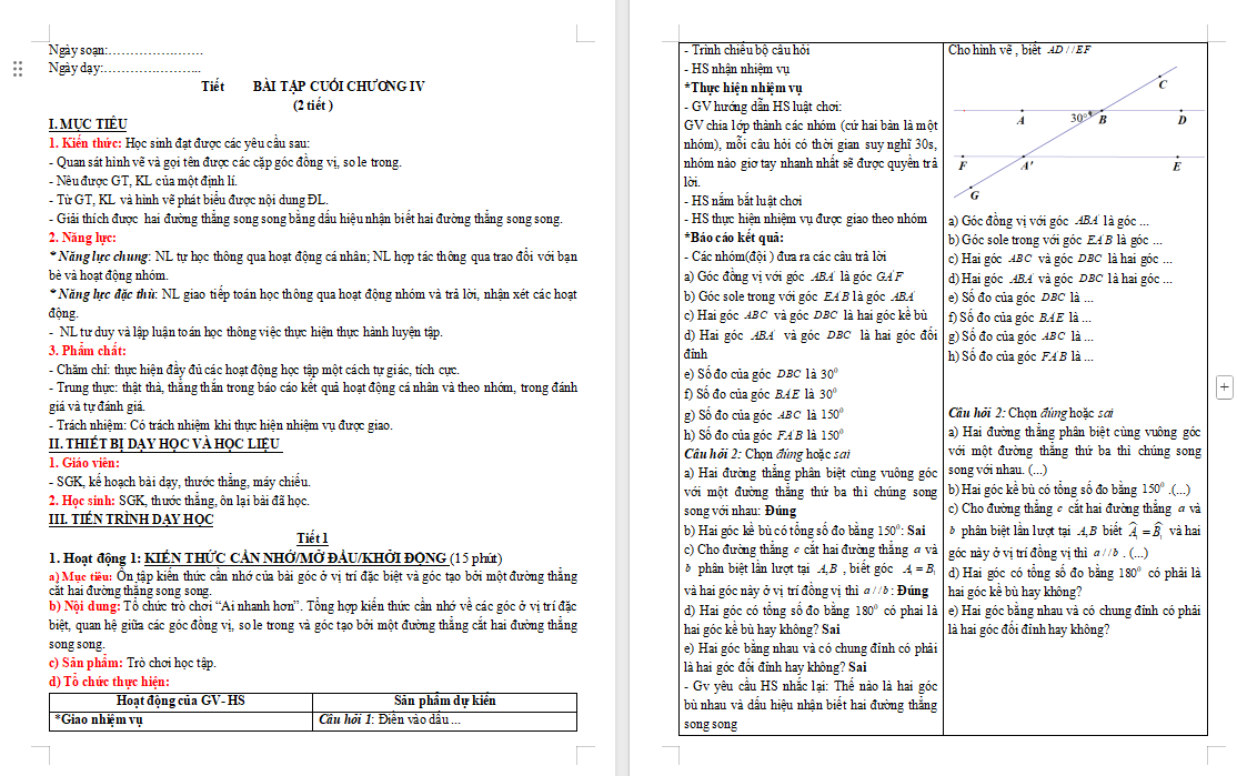 Giáo án Toán 7 Bài tập cuối chương 4