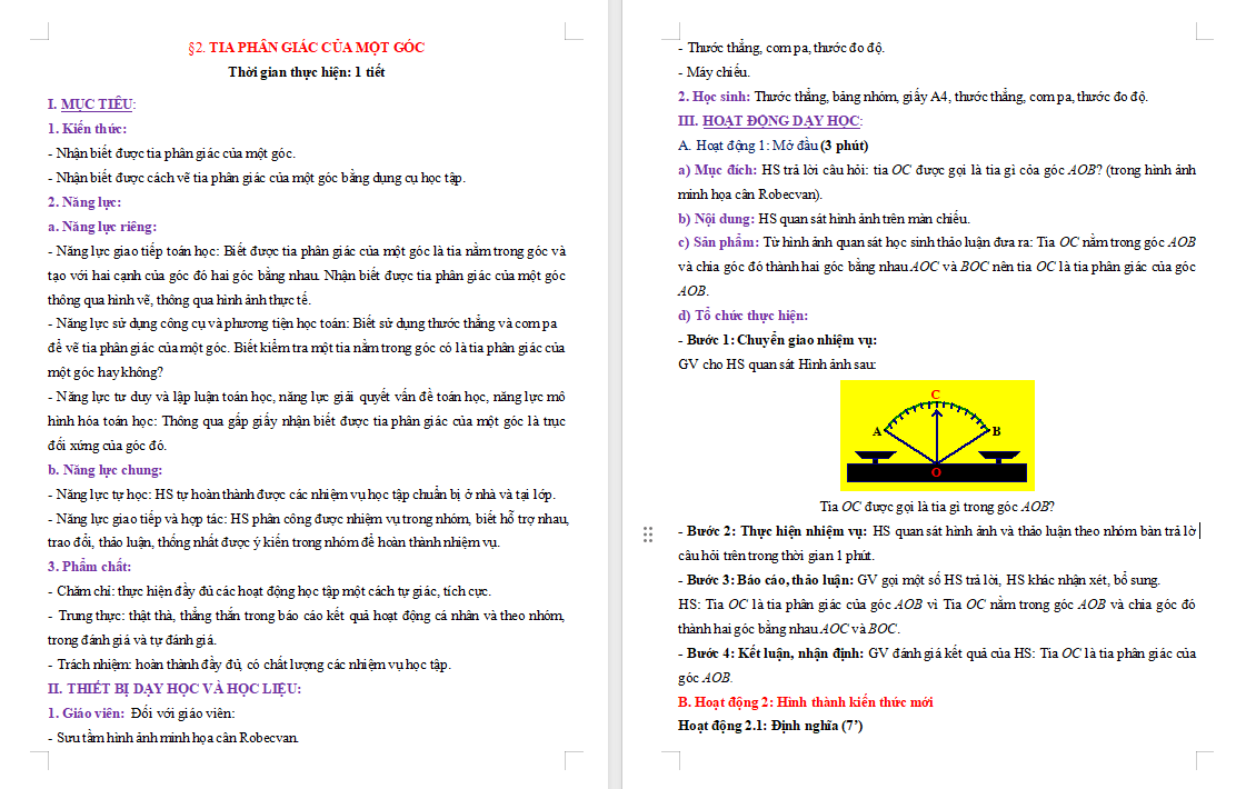 Tia phân giác của một góc