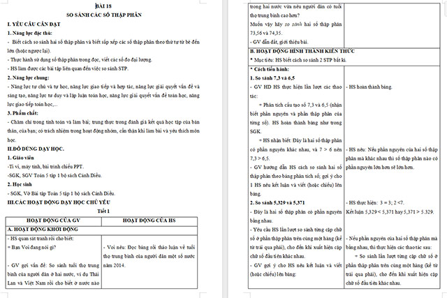 Giáo án Toán 5 So sánh các số thập phân