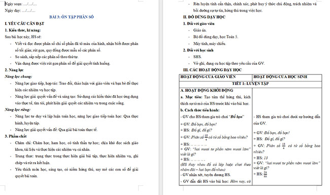 Giáo án Toán 5 Ôn tập phân số