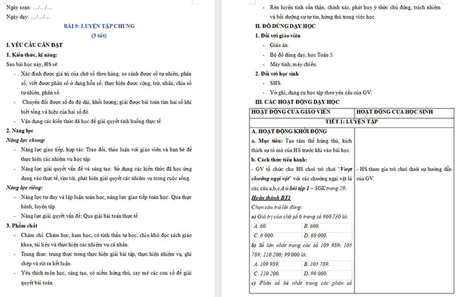 Giáo án Toán 5 Luyện tập chung