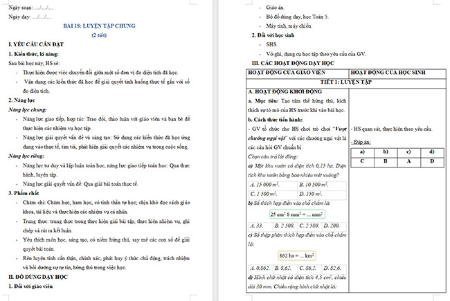 Giáo án Toán 5 Luyện tập chung