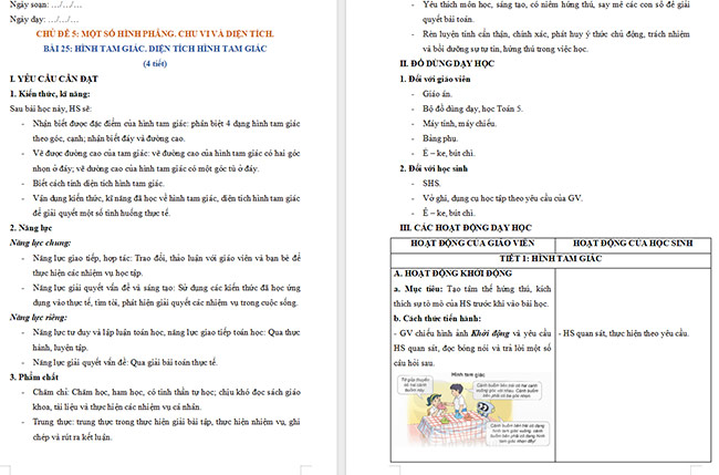 Giáo án Toán 5 Hình tam giác. Diện tích hình tam giác