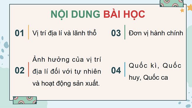 PowerPoint Lịch sử - Địa lí 5 Vị trí địa lí, lãnh thổ, đơn vị hành chính, Quốc kì, Quốc huy, Quốc ca