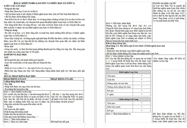 Giáo án Lịch sử - Địa lí 5 Khởi nghĩa Lam Sơn và Triều Hậu Lê
