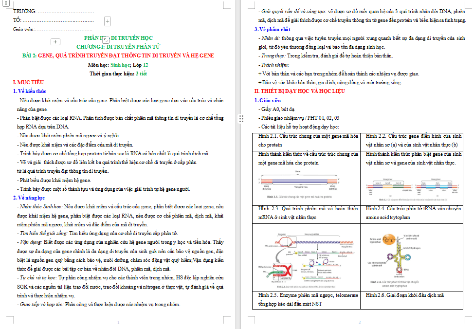 Giáo án PowerPoint Sinh học 12 Bài 2