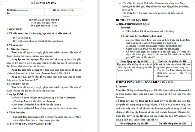 Giáo án Tin học 6 Internet