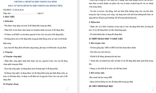 Công nghệ 6 Bài 9: Sử dụng đồ dùng điện trong gia đình