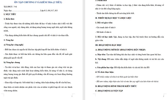 Giáo án Công nghệ 6 Ôn tập Chương 1