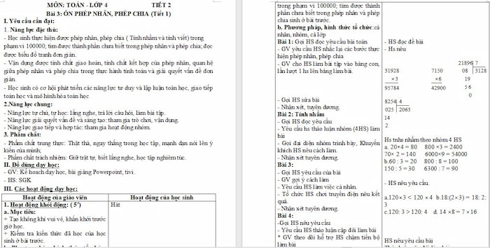 Giáo án Toán 4 Ôn tập phép nhân, phép chia