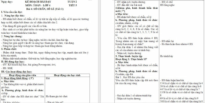 Giáo án Toán 4 Số chẵn, số lẻ