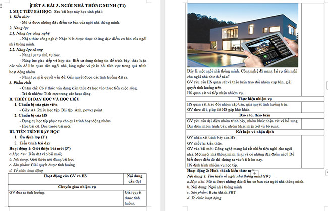 Giáo án Công nghệ 6 Bài 3: Ngôi nhà thông minh