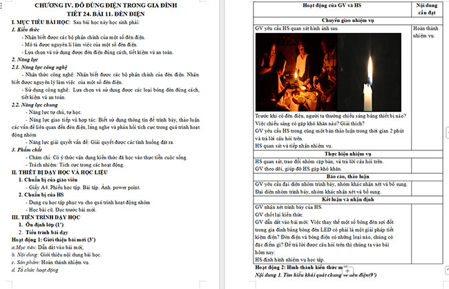 Giáo án Công nghệ 6 Bài 11: Đèn điện