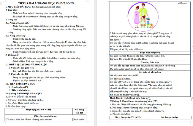 Giáo án Công nghệ 6 Bài 7: Trang phục trong đời sống