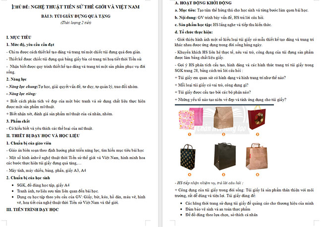 Giáo án Mĩ thuật 6 Túi giấy đựng quà tặng