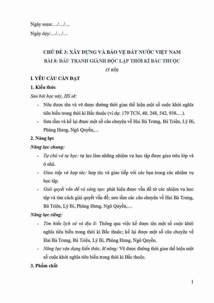 Bài 8: Đấu tranh giành độc lập thời kì Bắc thuộc