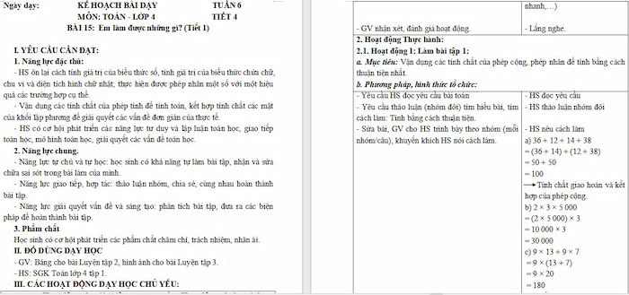 Giáo án Toán 4 Bài 15: Em làm được những gì?