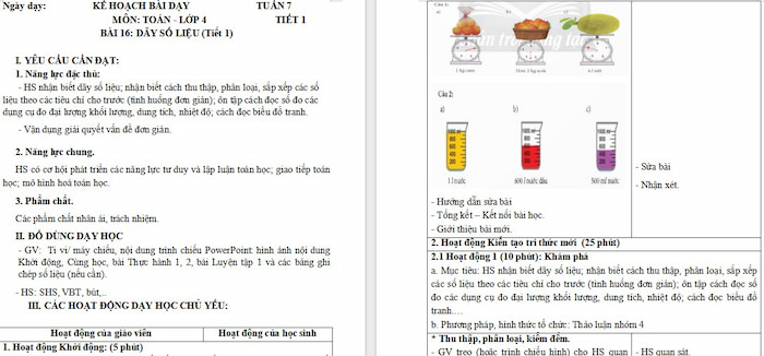 Giáo án Toán 4 Bài 16: Dãy số liệu