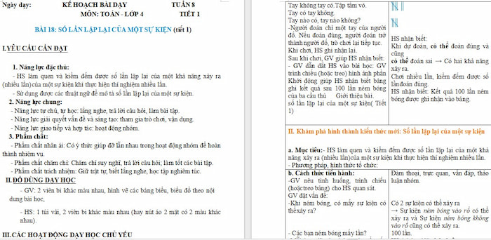 Giáo án Toán 4 Bài 18: Số lần lặp lại của một sự kiện