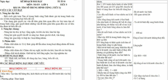 Giáo án Toán 4 Bài 19: Tìm số trung bình cộng