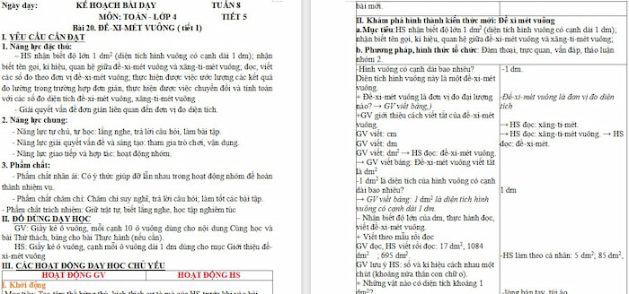 Giáo án Toán 4 Bài 20: Đề-xi-mét vuông