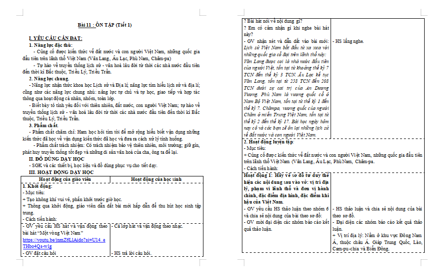 Giáo án Lịch Sử và Địa Lí 5 Bài 11: Ôn tập