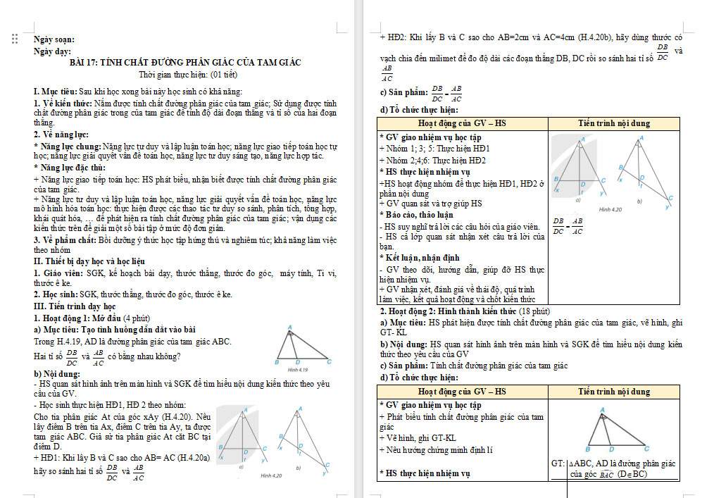 Tính chất đường phân giác của tam giác 