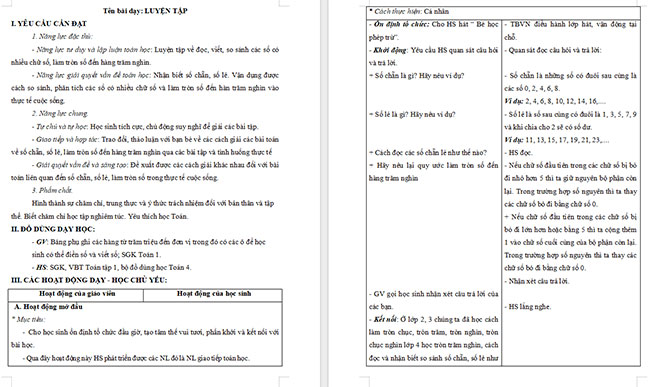 Giáo án Toán 4 Luyện tập