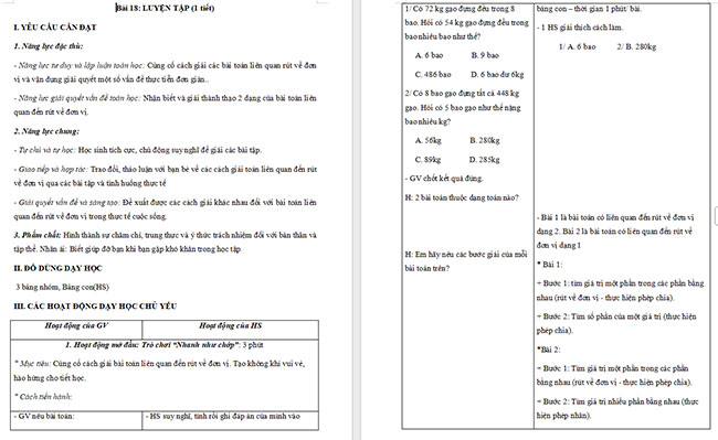 Giáo án Toán 4 Luyện tập