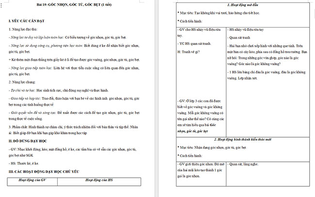 Giáo án Toán 4 Góc nhọn, góc tù, góc bẹt