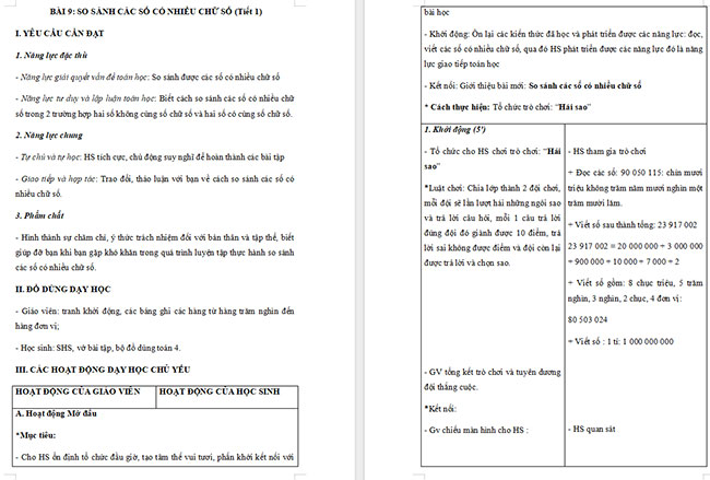 Giáo án Toán 4 So sánh các số có nhiều chữ số