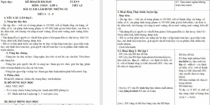 Giáo án Toán 4 Bài 22: Em làm được những gì?