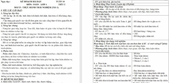 Giáo án Toán 4 Bài 23: Thực hành và trải nghiệm