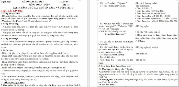 Giáo án Toán 4 Bài 24: Các số có sáu chữ số. Hàng và lớp