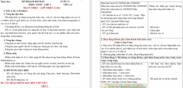 Giáo án Toán 4 Bài 25: Triệu, lớp triệu