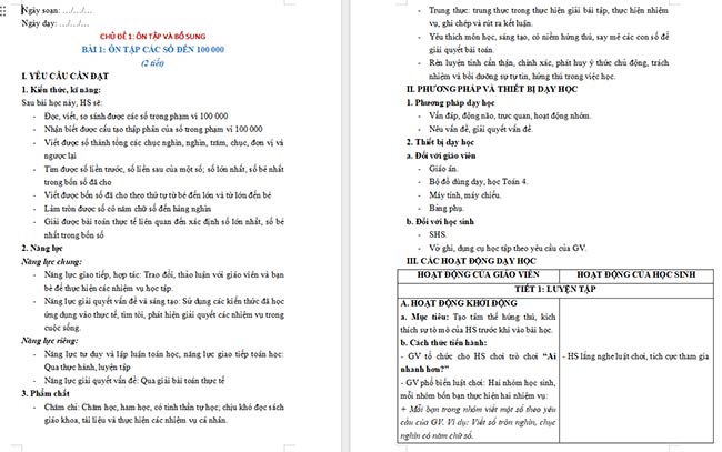 Giáo án Toán 4 Ôn tập các số đến 100 000