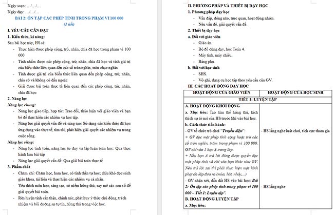 Giáo án Toán 4 Ôn tập các phép tính trong phạm vi 100 000
