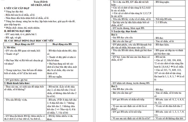 Giáo án Toán 4 Số chẵn, số lẻ