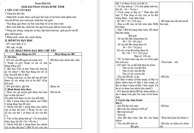 Giáo án Toán 4 Giải bài toán có ba bước tính